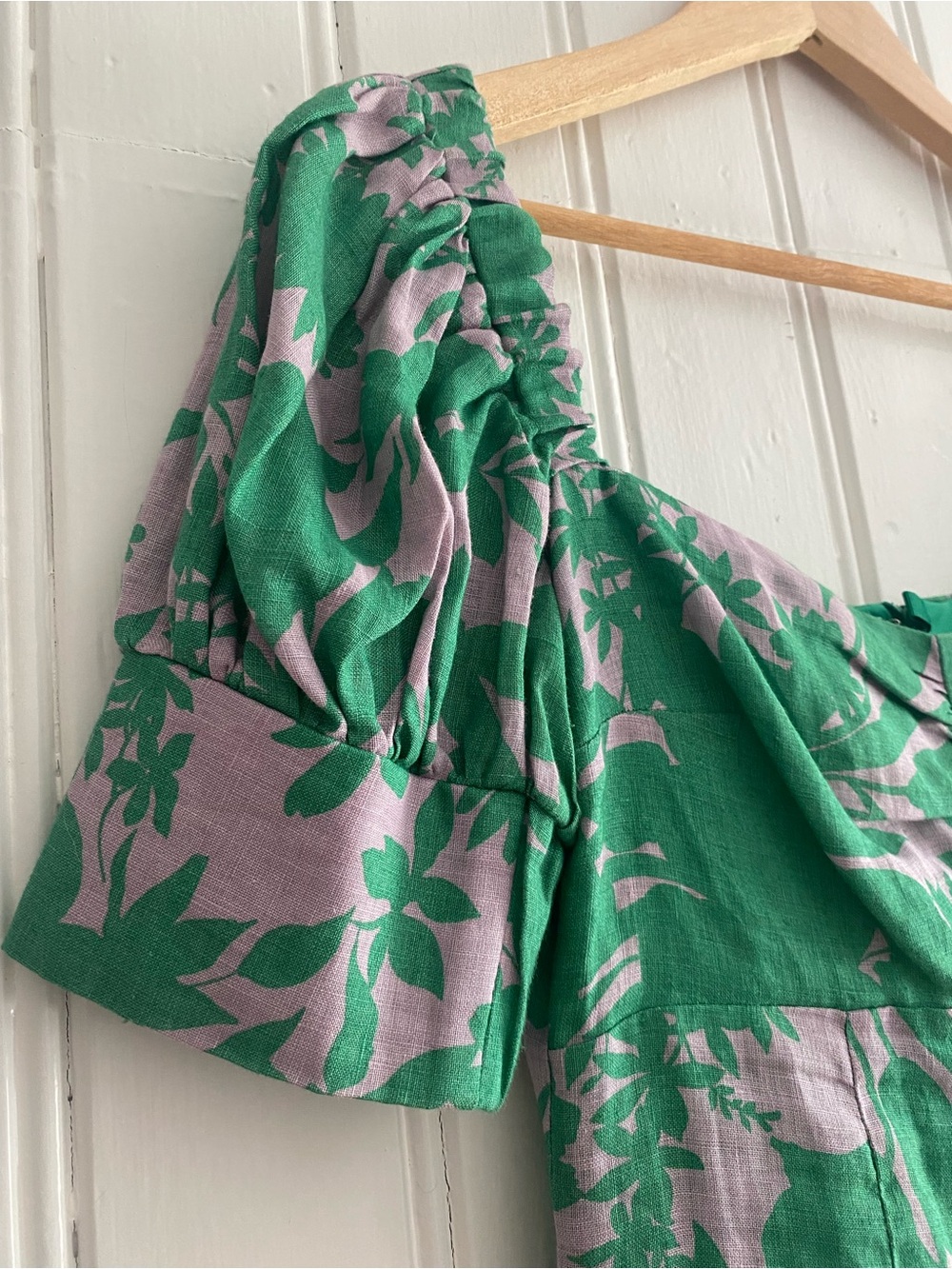 ALEXIS pilou printed green bontanical mini linen dress - Picture 5 of 11